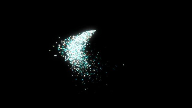 Comet of confetti on black background. Animation. Abstract animation of festive train of glittering confetti moving like live blizzard on black background. Festive magic animation