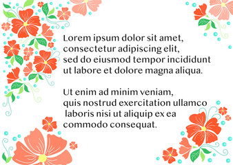 Beautiful floral frame with leaves, flowers