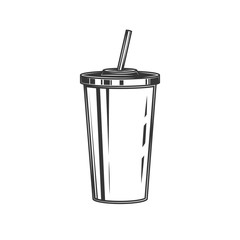 The original contour illustration of a glass of soda with a straw. Coloring