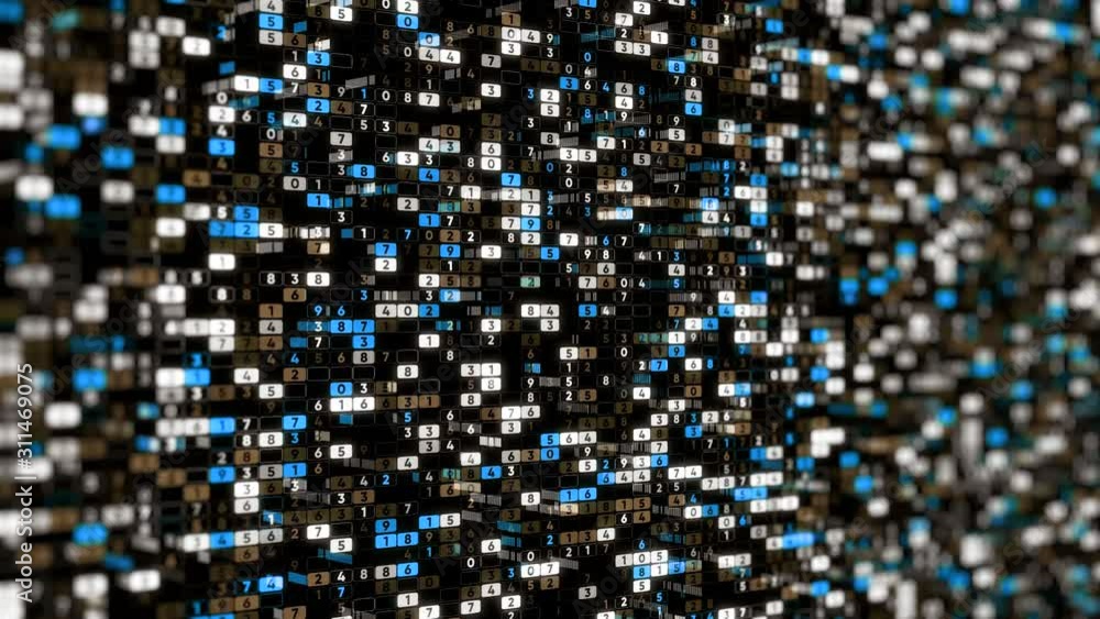 Poster background of many numbers. animation. coding of digital space with changing numbers vertically. mat