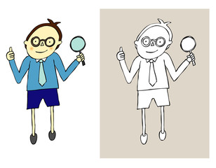 A clever boy holding a magnifying glass.