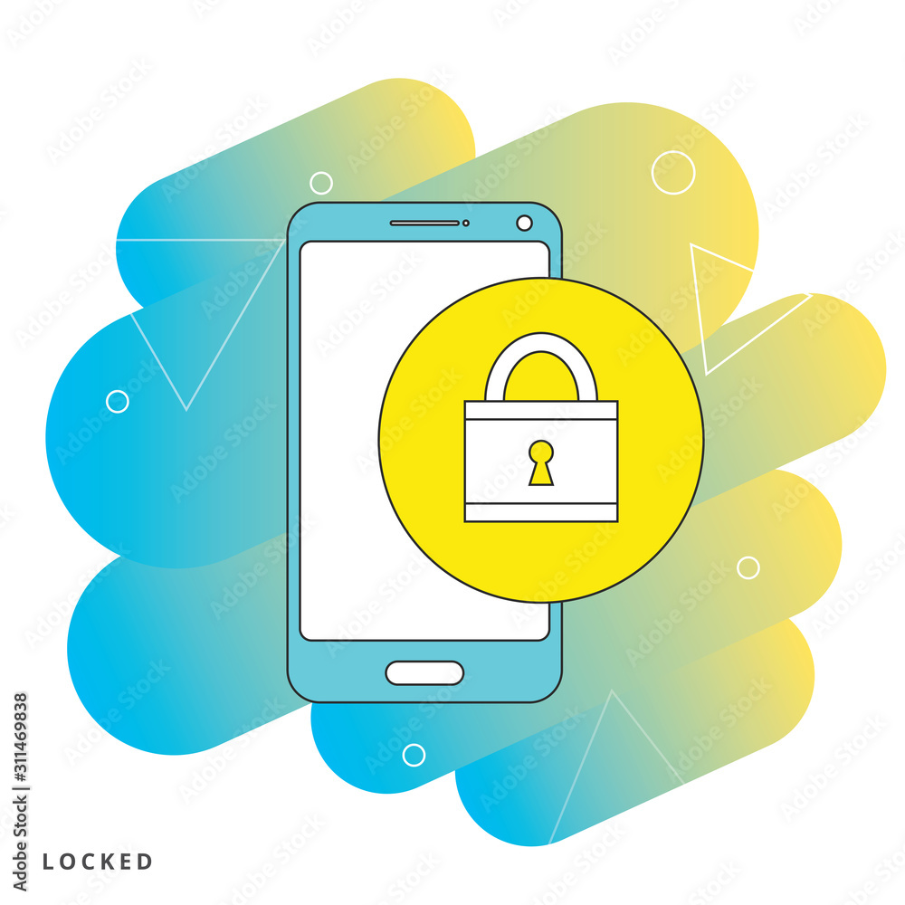 Poster smartphone with unlocked password bubble notification, phone screen with open lock