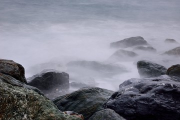 Long exposure rocky seaside scenery in Hualien, Taiwan.