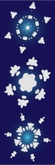 Fototapeta na wymiar Kit of isolated silhouettes of snowflakes on blue background.