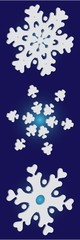 Set of isolated falling snowflakes on blue background.