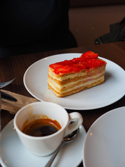 Desserts and coffee is a simple European breakfast.