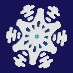 Isolated falling snowflake on blue background.