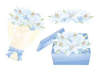 ユリ　バラ　花束　ギフト　イラストセット