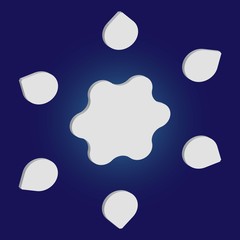 Paper cut isolated snowflake on blue background.