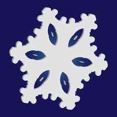 Paper cut isolated snowflake on blue background.