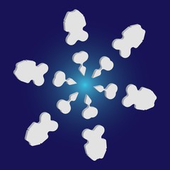 Isolated falling snowflake on blue background.