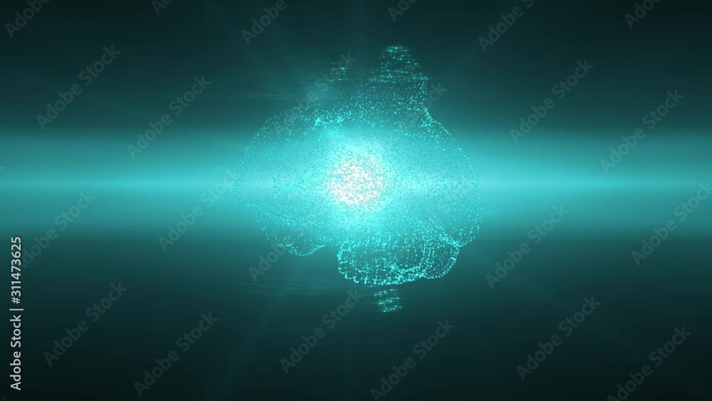 Poster a rotating human brain electrically charging from an external electricity source.