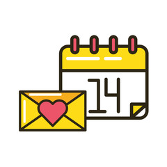 happy valentines day envelope with heart and calendar