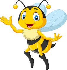 Cartoon happy bee waving hand