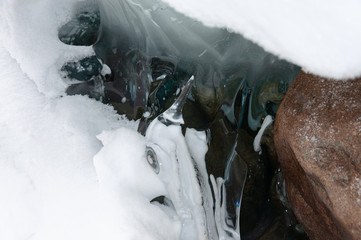 Frozen winter nature with snow and ice