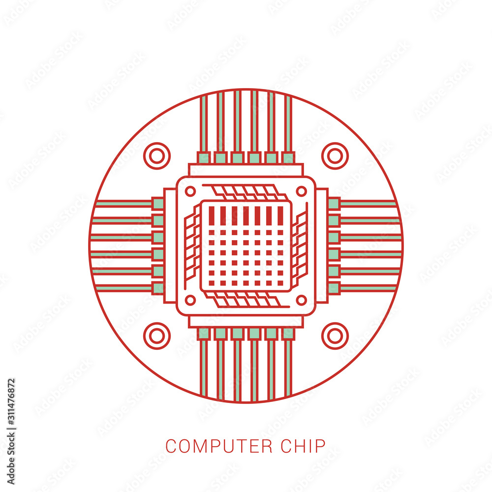 Poster computer chip circuit board flat icon for apps and websites