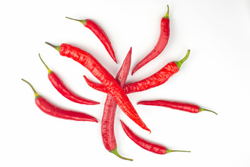 Red hot pepper on white background. Healthy vegetable food and vitamins
