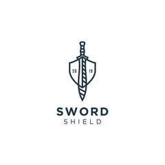 Sword with shield Logo design inspiration, line art logo.