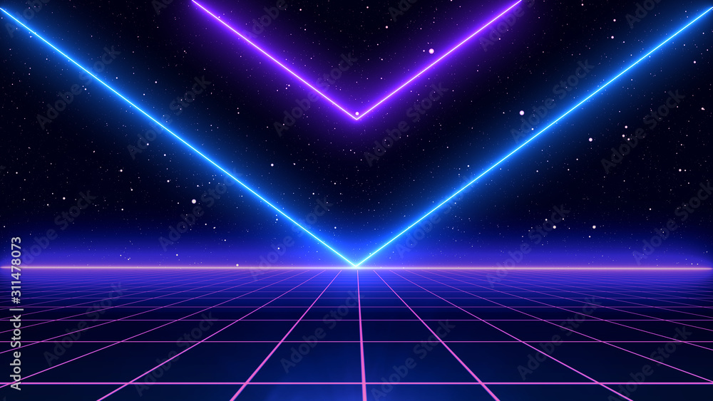 Canvas Prints retro cyberpunk style 80s sci-fi background futuristic with laser grid landscape. digital cyber surf