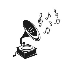 Gramophone and Phonograph Record Player Illustration Silhouette