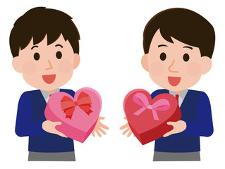 バレンタイン　チョコを贈る　男子　友達　イラスト