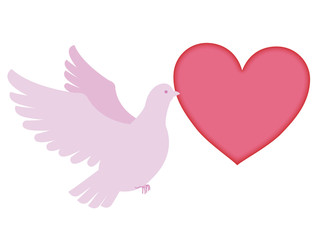 メッセージカードをくわえる鳩　イラスト