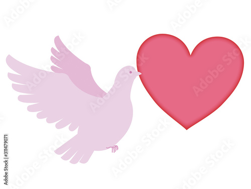 メッセージカードをくわえる鳩 イラスト Wall Mural こけ田 メッセージカードをくわえる鳩 イラスト Wall Mural こけ田