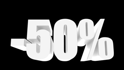 -50 percent off discount promotion sale. 3D Render. 3D-Illustration percent discount collection for your unique selling poster, banner ads. Christmas, Xmas sale and more