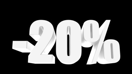 -20 percent off discount promotion sale. 3D Render. 3D-Illustration percent discount collection for your unique selling poster, banner ads. Christmas, Xmas sale and more