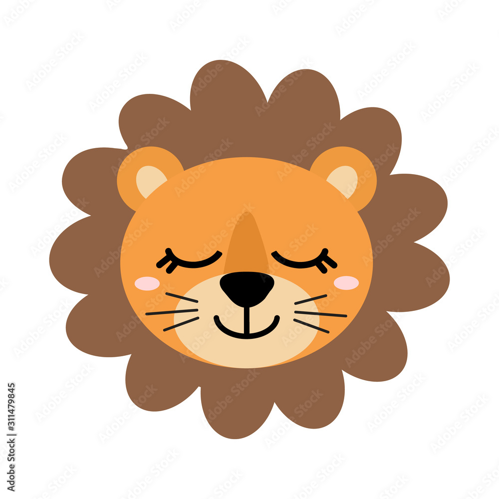 Canvas Prints Cute hand drawn smiling lion. Cartoon zoo. Vector illustration. Animal for the design of children's products in scandinavian style.