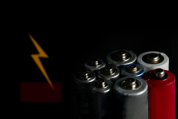 Battery on a black background Photos and graphics are charging