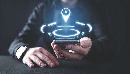 Man holding smartphone. Internet, Technology. Gps concept