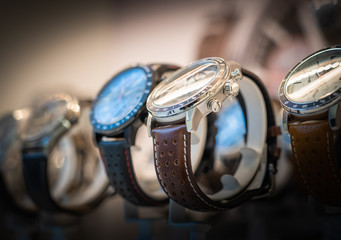 Luxurious Watches In A Store Stand