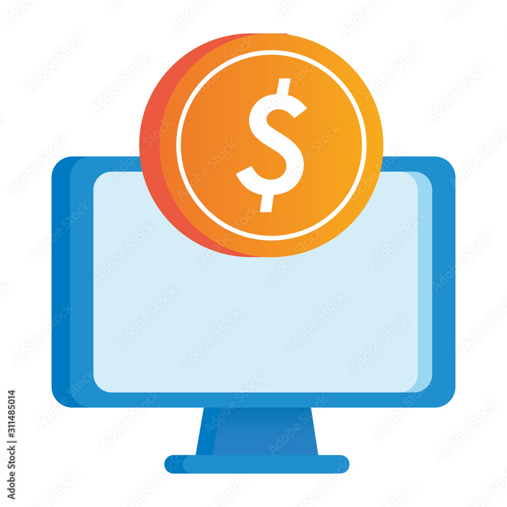 Poster desktop computer display with dollar coin