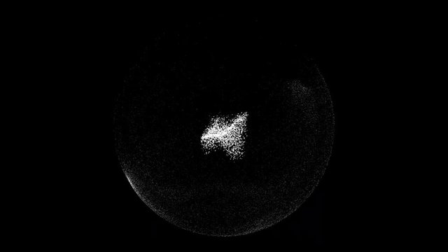 Video of abstract designed fetus from small swirling particles over black background.