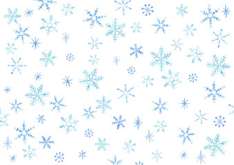 手描き　水彩　雪の結晶　スノーフレーク　ランダム