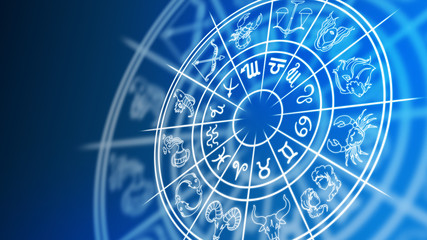 zodiac wheel with zodiac signs background