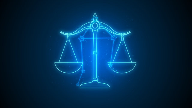 Libra zodiac constellation stars, dark sky blurred background, weigher