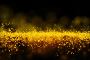 Glow golden particles on black background