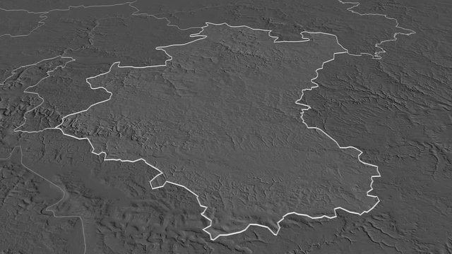 Luxembourg, province with its capital, zoomed and extruded on the bilevel map of Belgium in the conformal Stereographic projection. Animation 3D