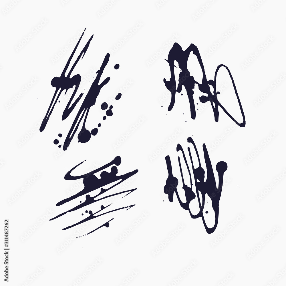 Poster abstract background. set of vector ink strokes with a dry brush.