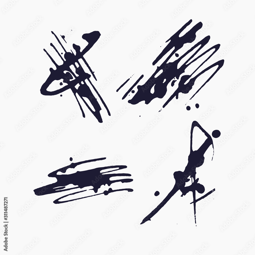 Poster abstract background. set of vector ink strokes with a dry brush.