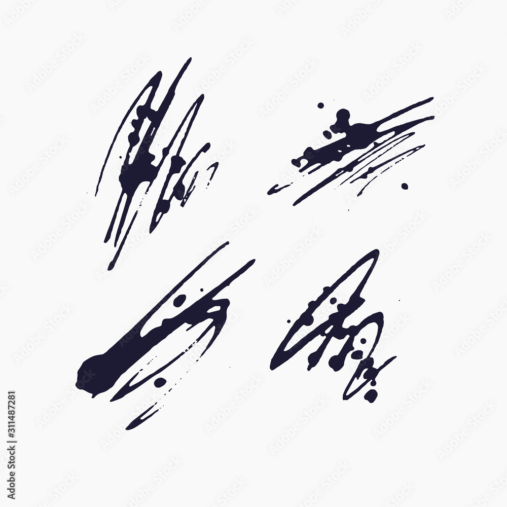 Poster abstract background. set of vector ink strokes with a dry brush.