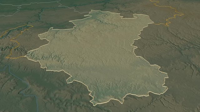 Luxembourg, province with its capital, zoomed and extruded on the relief map of Belgium in the conformal Stereographic projection. Animation 3D