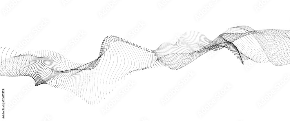 Poster 3d rendering big data black wave on white background
