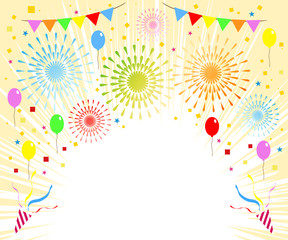 レクタングルサイズ　花火と紙吹雪のおめでたい背景素材　金