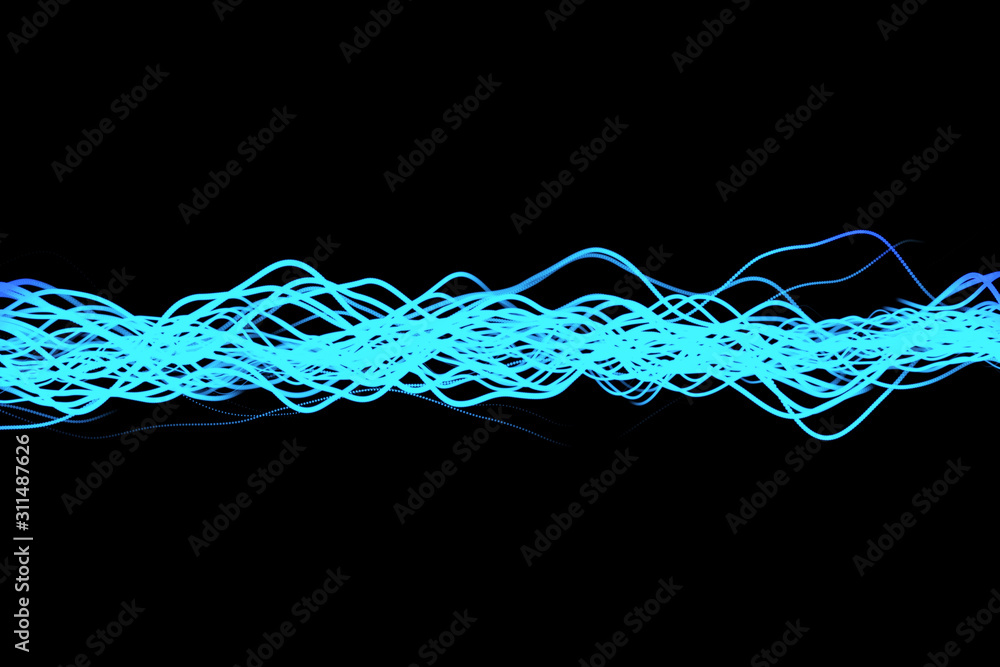 Poster 3d rendering flowing energy audio blue line wave pattern