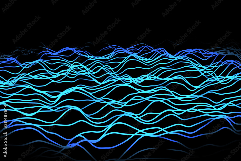 Poster 3d rendering flowing energy audio blue line wave pattern