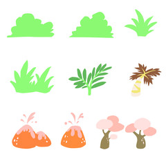 Grass and Volcano and Tree