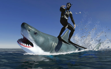 Shark Diving Image 3D illustration